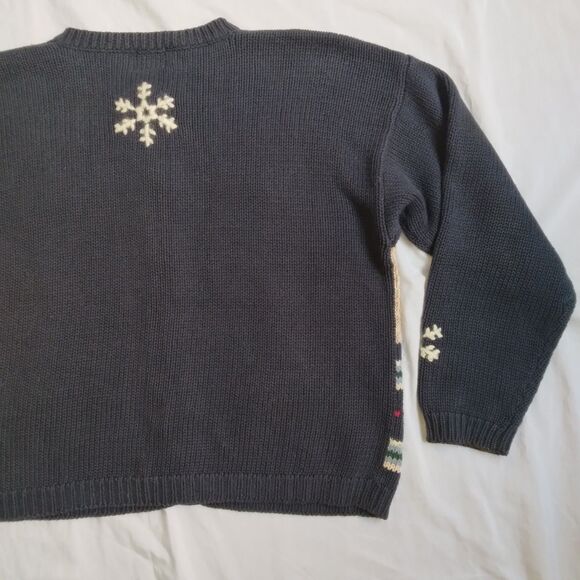 Vintage Nutcracker Christmas Holiday Party Cardigan Sweater Navy Snowmen Size L - Picture 14 of 15
